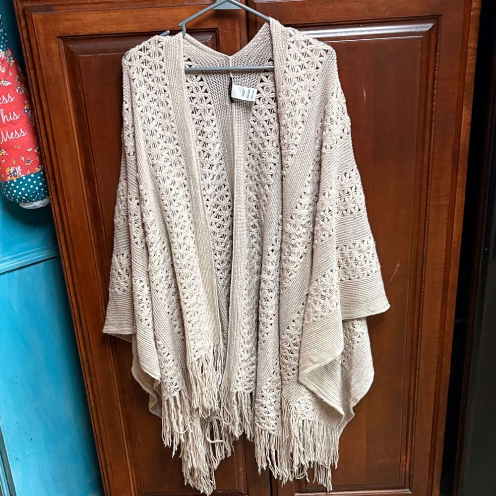 Maurices Cream Knit Cardigan with Fringe